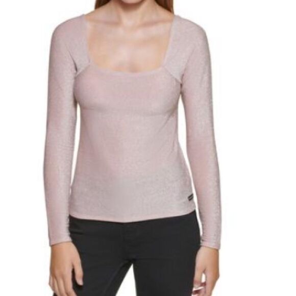 New Calvin Klein Jeans Square-Neck Shimmer Top, shirt, top, long sleeve size S - Picture 3 of 9